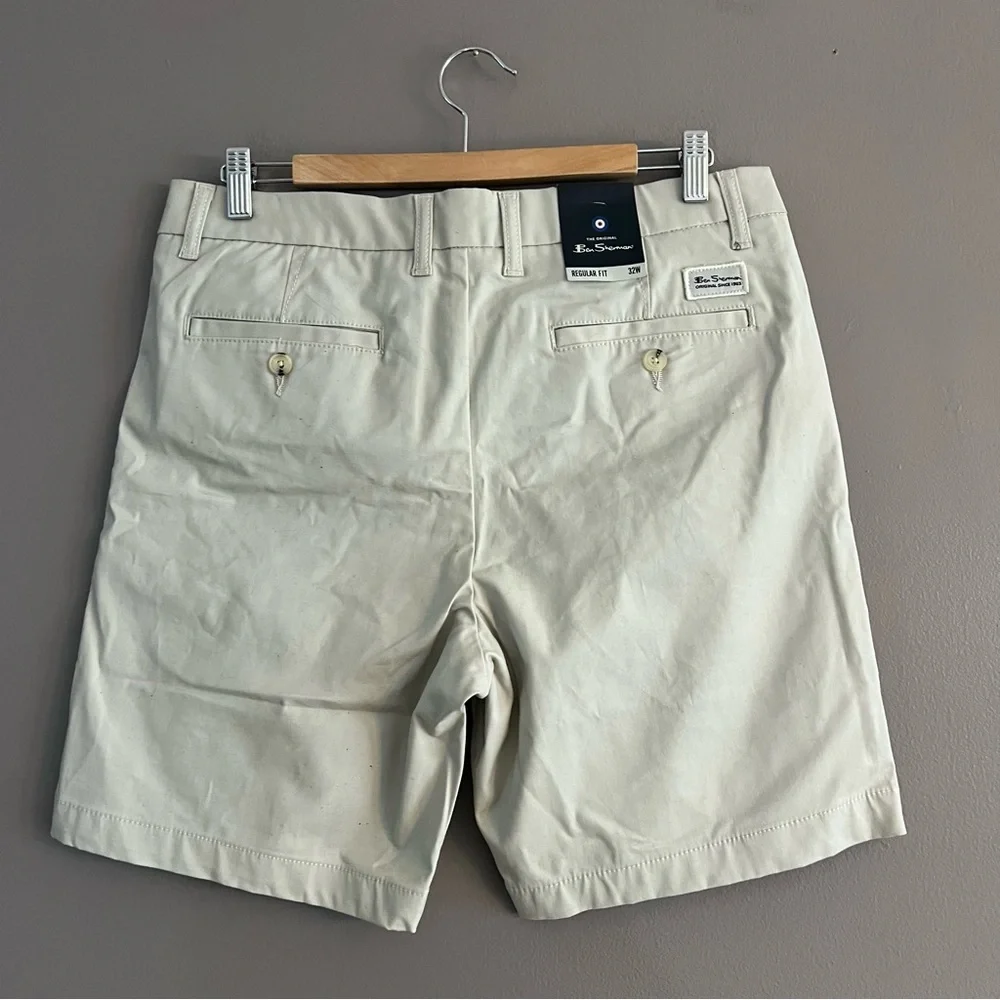 Ben Sherman Mens Regular Fit Stretch 8” Flat Chino Shorts Size 32W Beige Classic - Picture 3 of 13